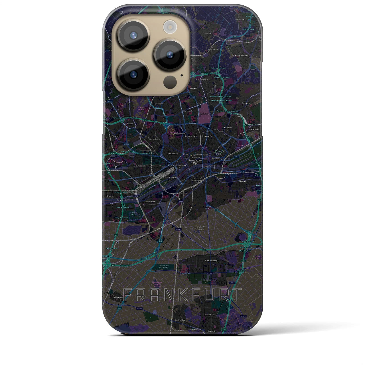 【フランクフルト】地図柄iPhoneケース（バックカバータイプ・ブラック）iPhone 14 Pro Max 用