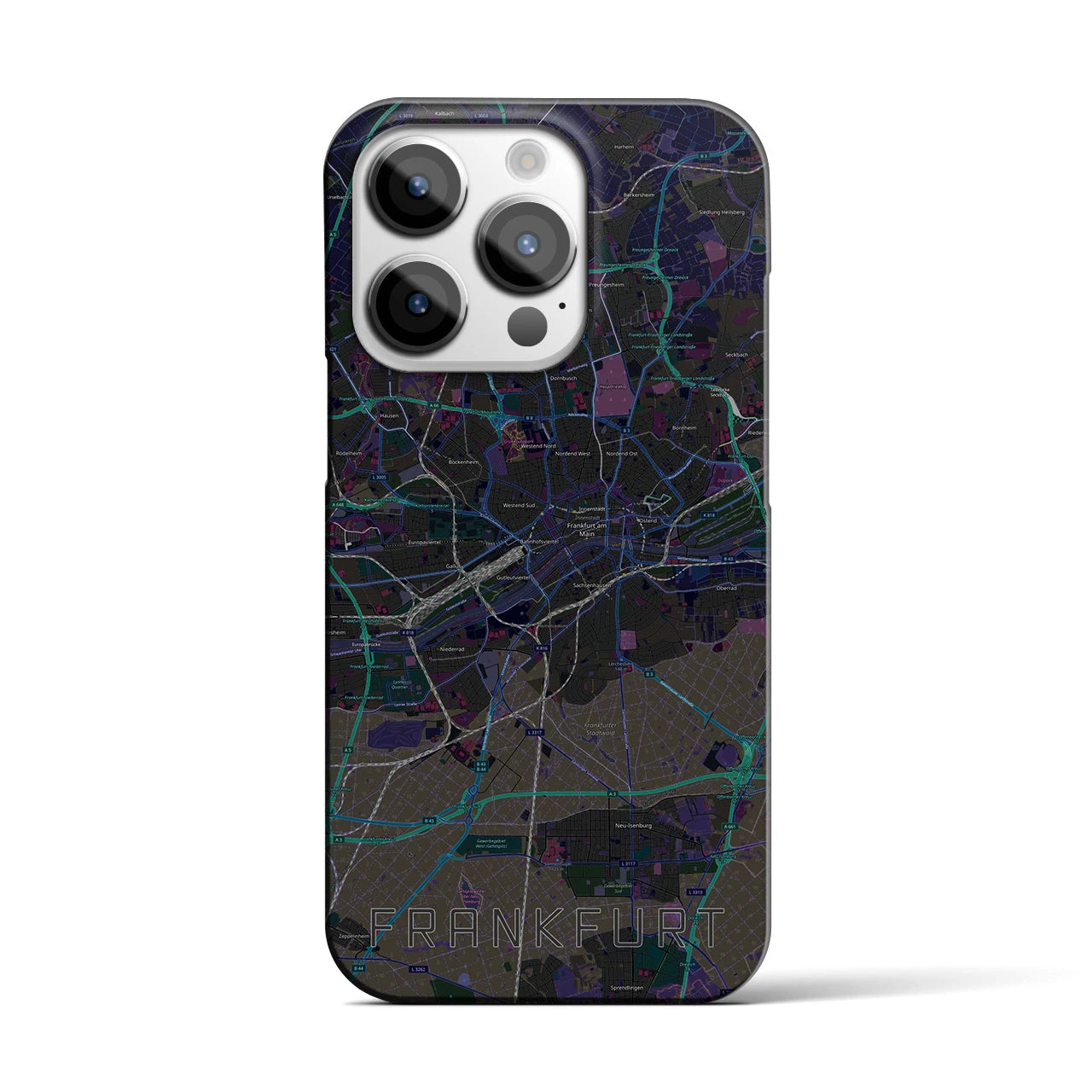 【フランクフルト】地図柄iPhoneケース（バックカバータイプ・ブラック）iPhone 14 Pro 用