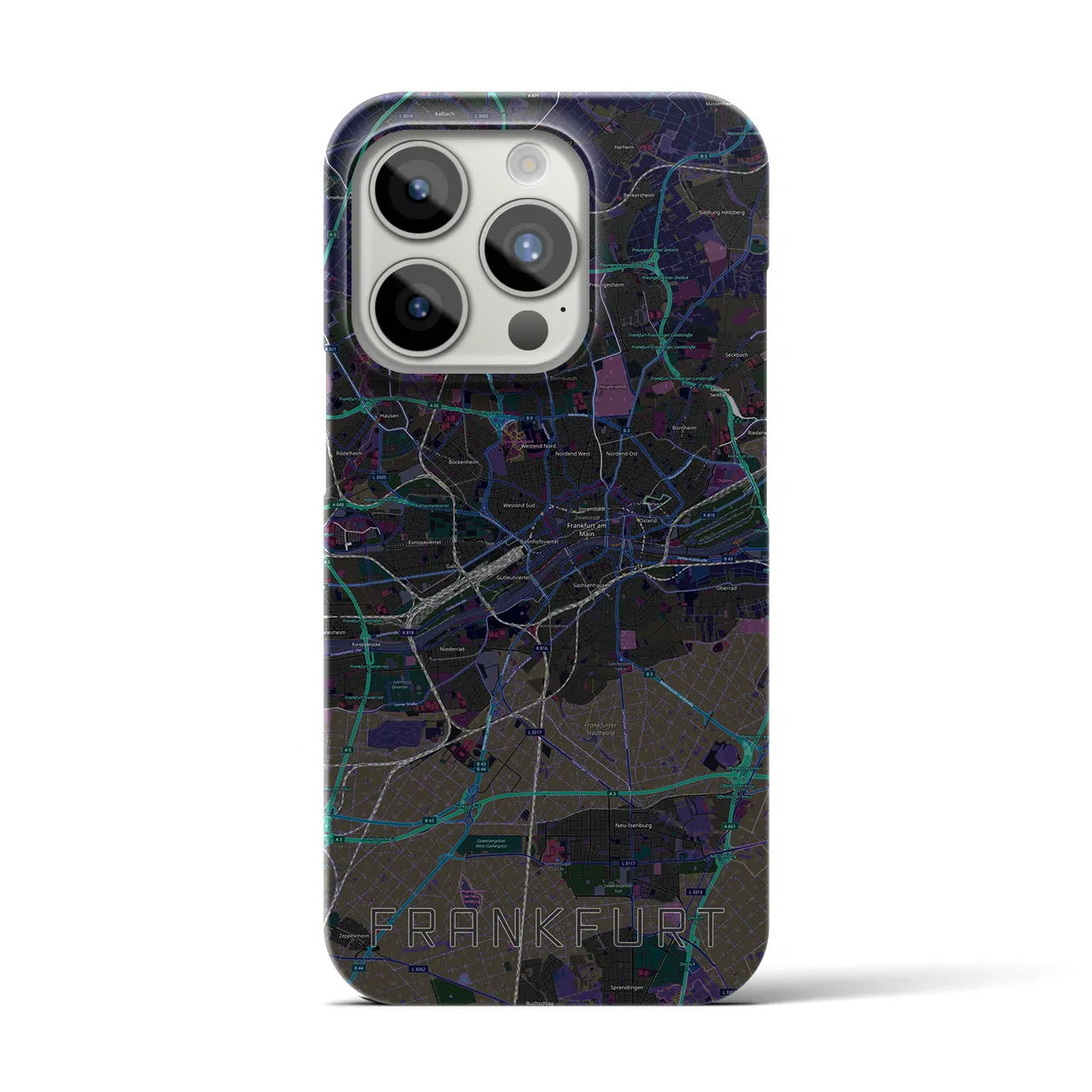 【フランクフルト】地図柄iPhoneケース（バックカバータイプ・ブラック）iPhone 15 Pro 用