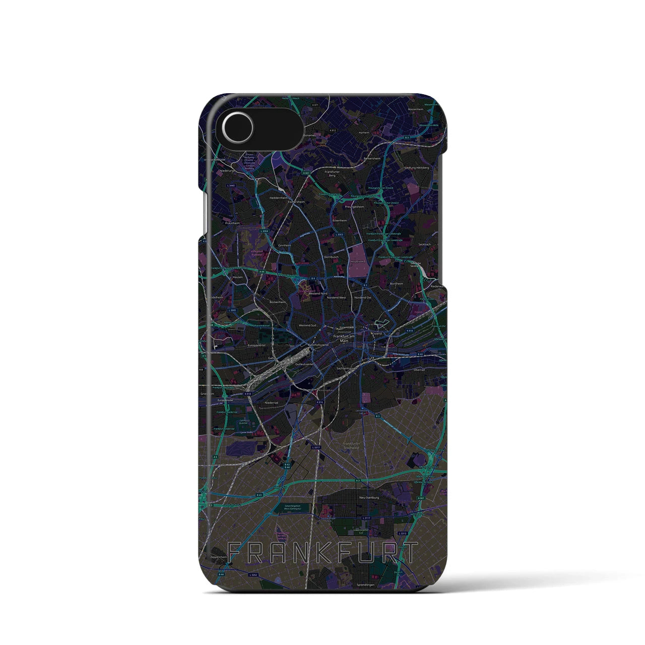 【フランクフルト】地図柄iPhoneケース（バックカバータイプ・ブラック）iPhone SE（第3 / 第2世代） / 8 / 7 / 6s / 6 用