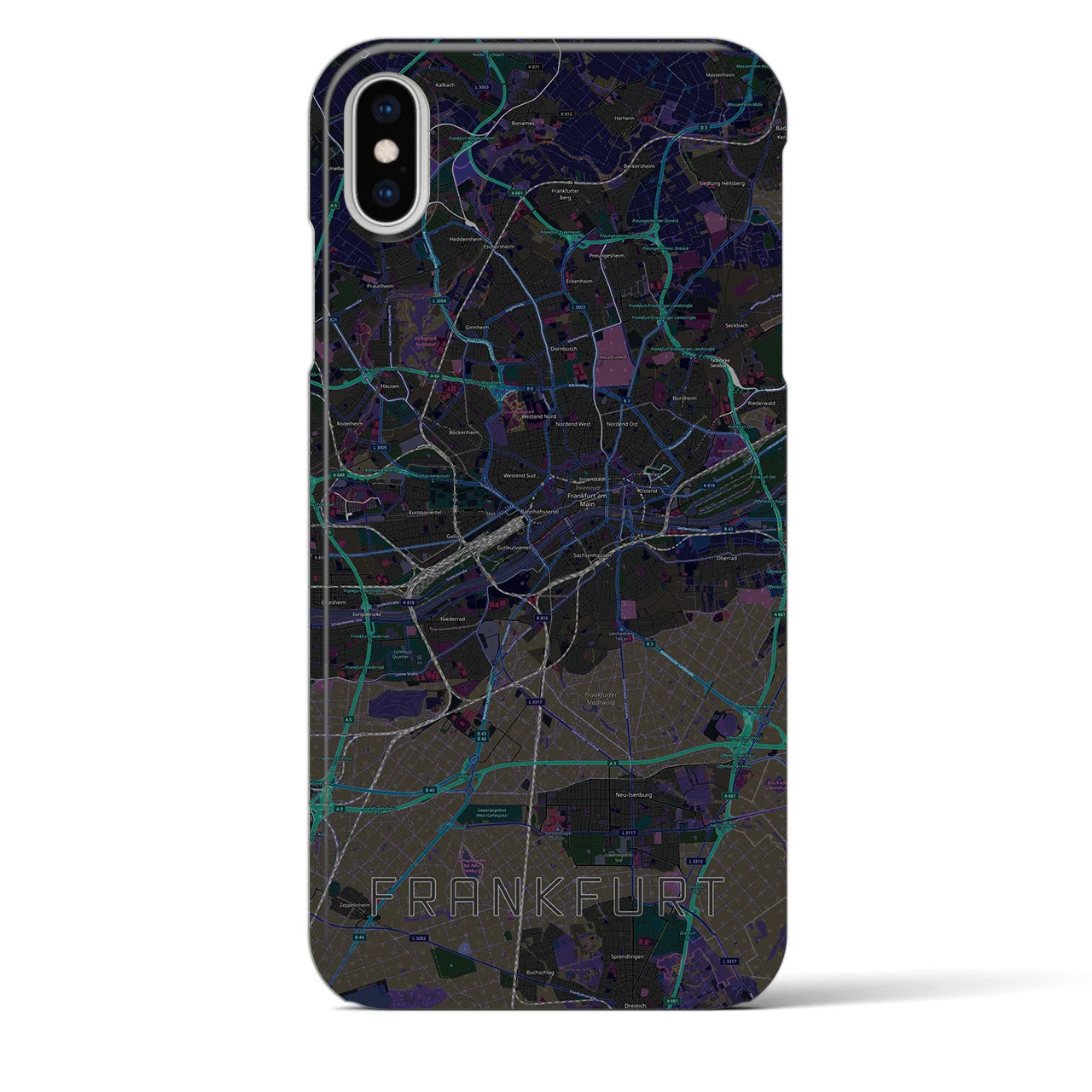 【フランクフルト】地図柄iPhoneケース（バックカバータイプ・ブラック）iPhone XS Max 用