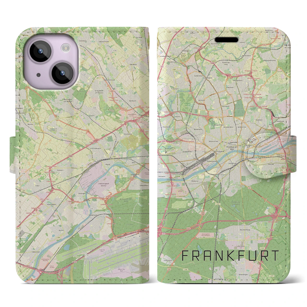 【フランクフルト】地図柄iPhoneケース（手帳両面タイプ・ナチュラル）iPhone 14 用