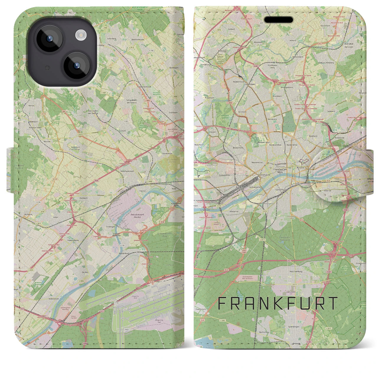 【フランクフルト】地図柄iPhoneケース（手帳両面タイプ・ナチュラル）iPhone 14 Plus 用