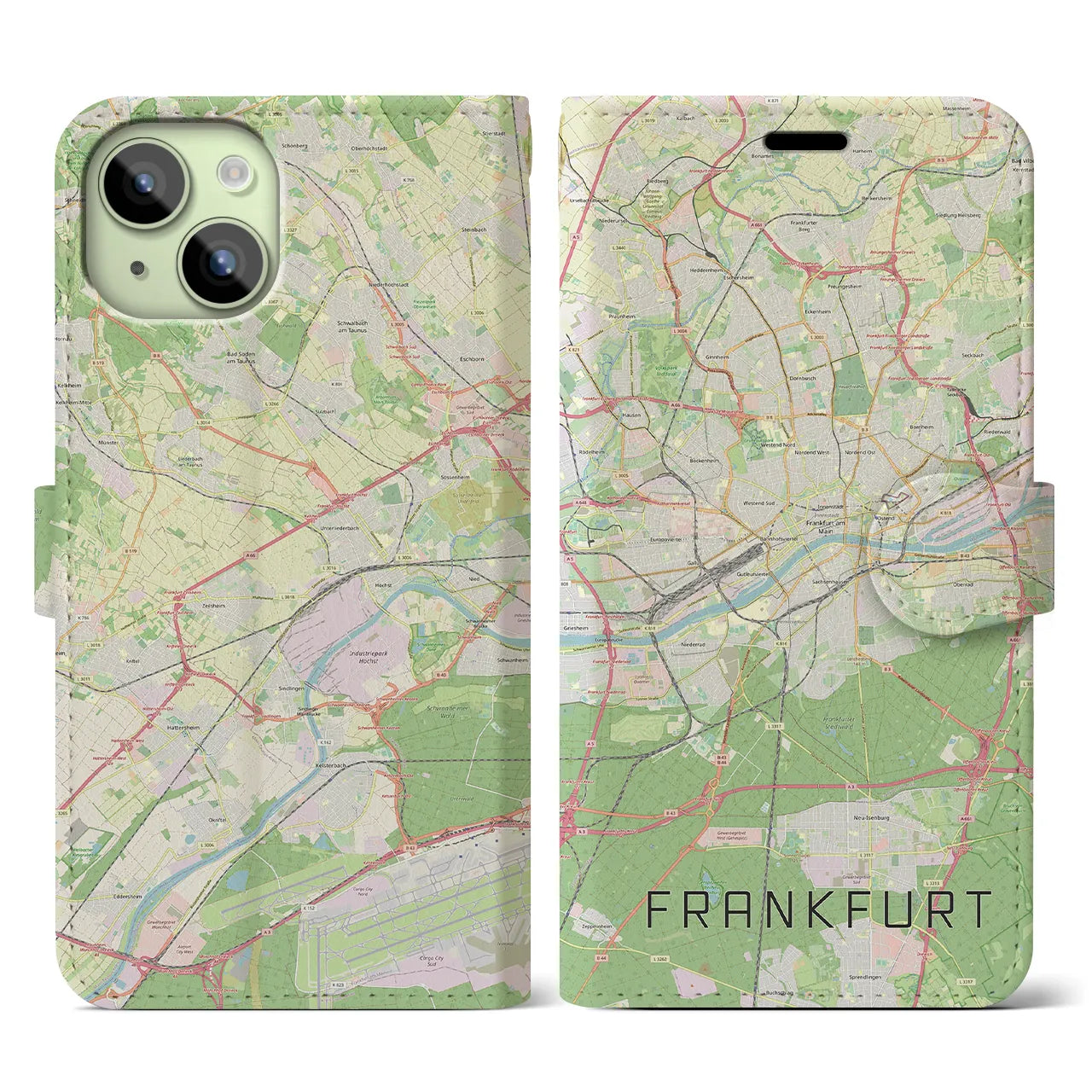 【フランクフルト】地図柄iPhoneケース（手帳両面タイプ・ナチュラル）iPhone 15 用