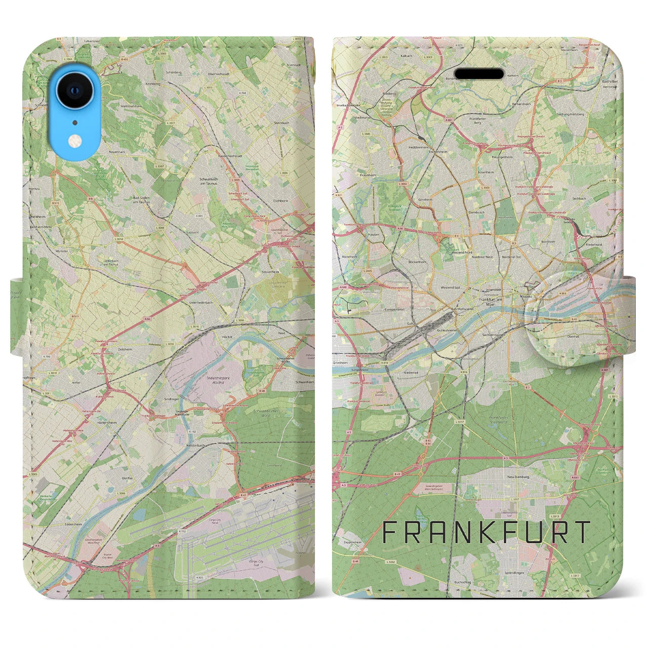 【フランクフルト】地図柄iPhoneケース（手帳両面タイプ・ナチュラル）iPhone XR 用