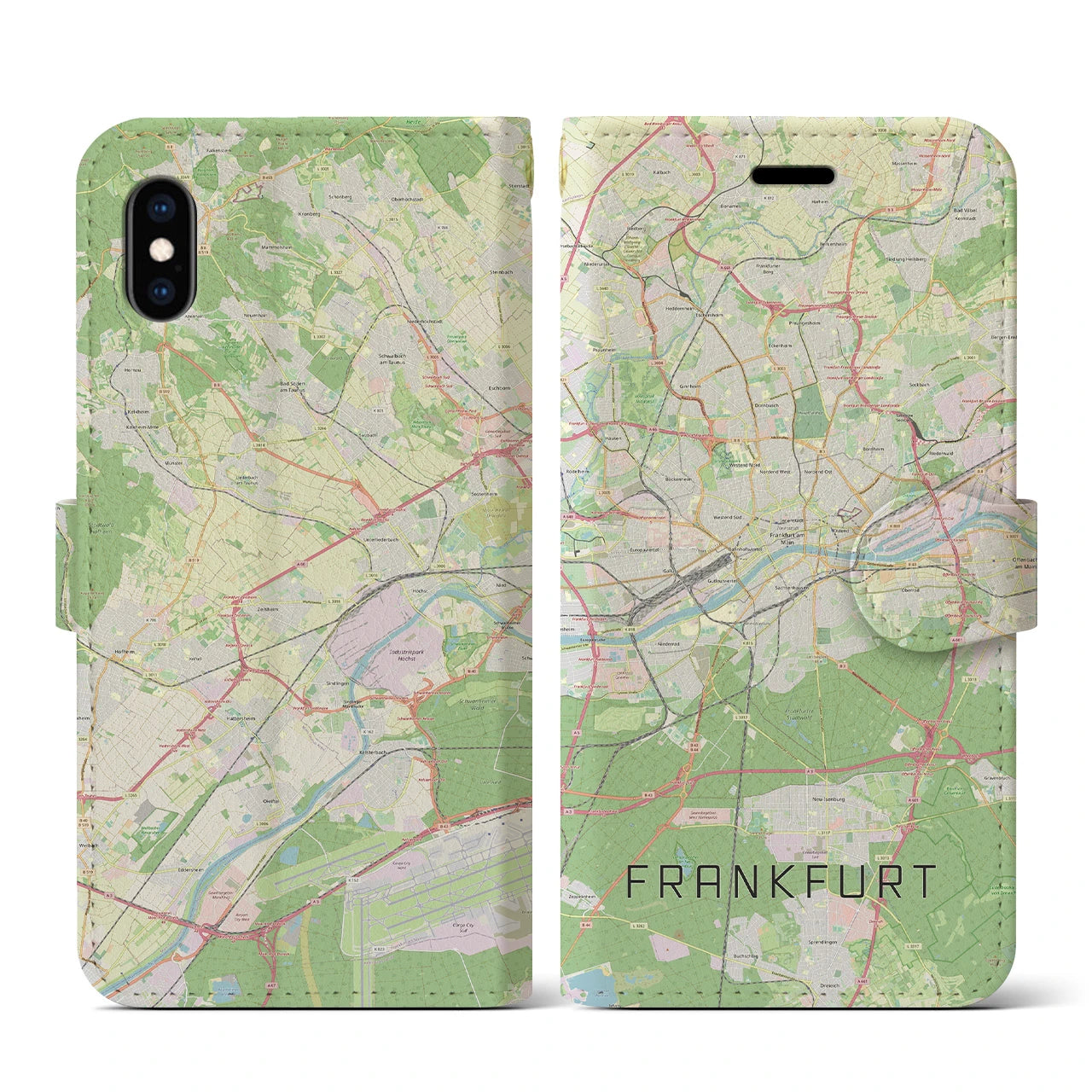 【フランクフルト】地図柄iPhoneケース（手帳両面タイプ・ナチュラル）iPhone XS / X 用