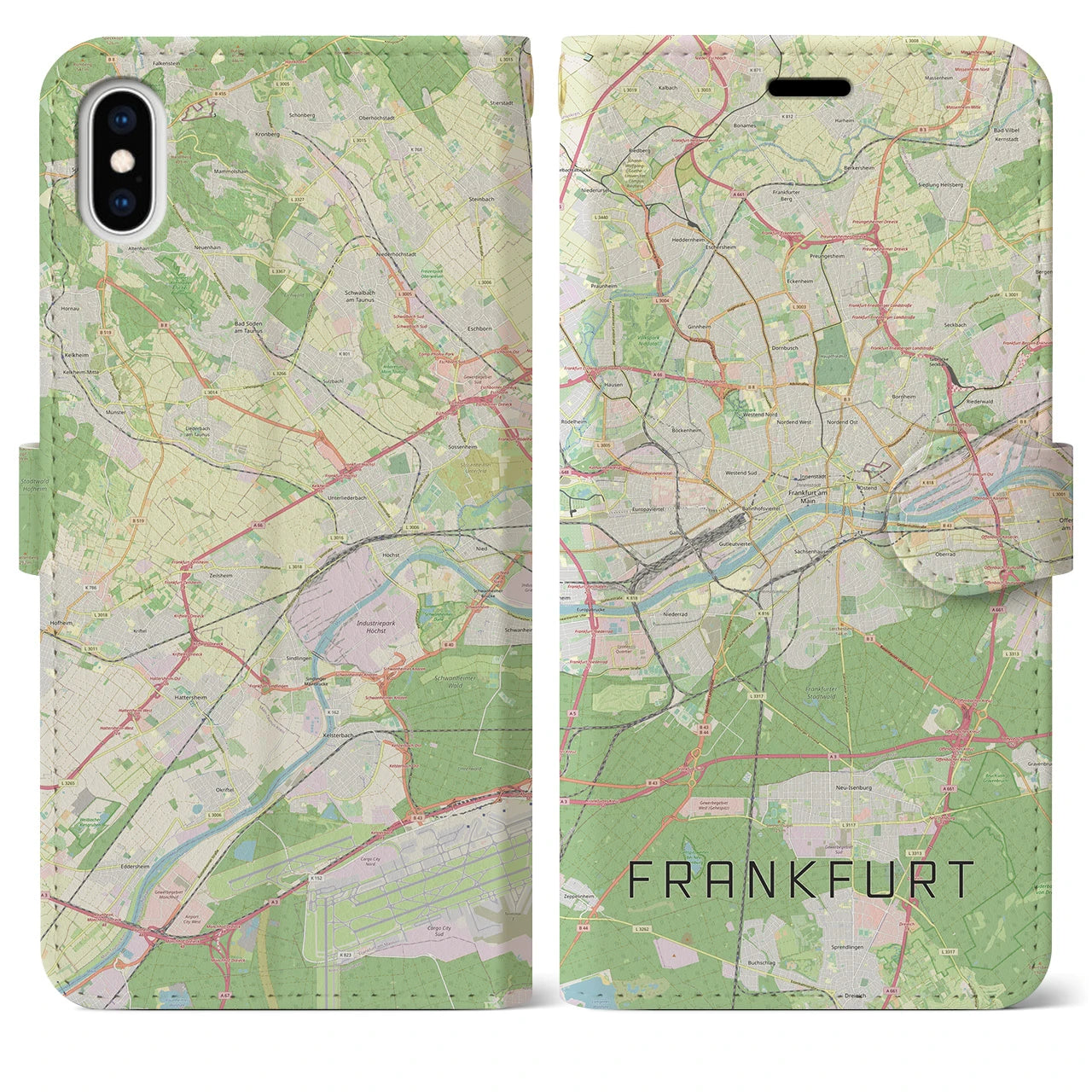 【フランクフルト】地図柄iPhoneケース（手帳両面タイプ・ナチュラル）iPhone XS Max 用