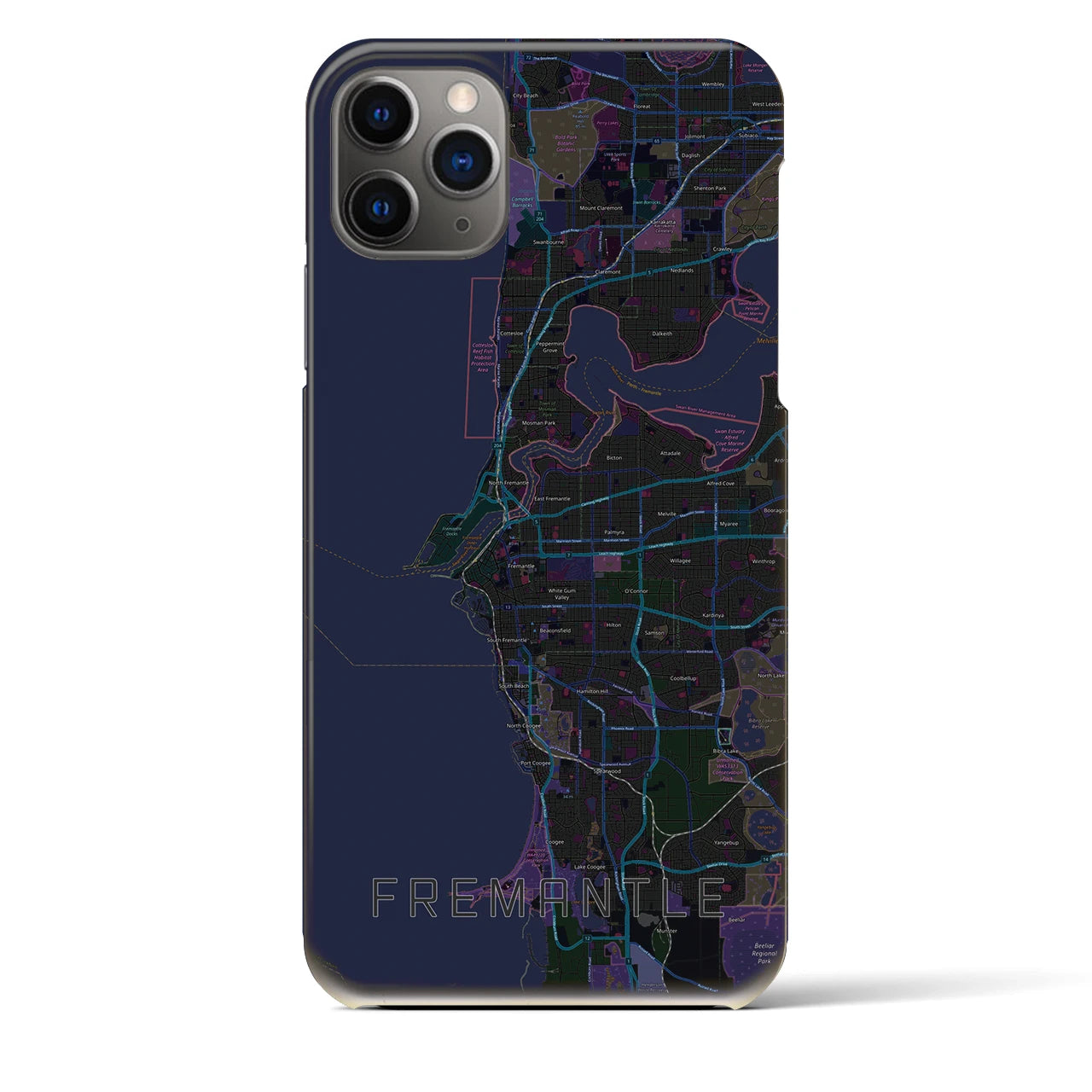 【フリーマントル】地図柄iPhoneケース（バックカバータイプ・ブラック）iPhone 11 Pro Max 用