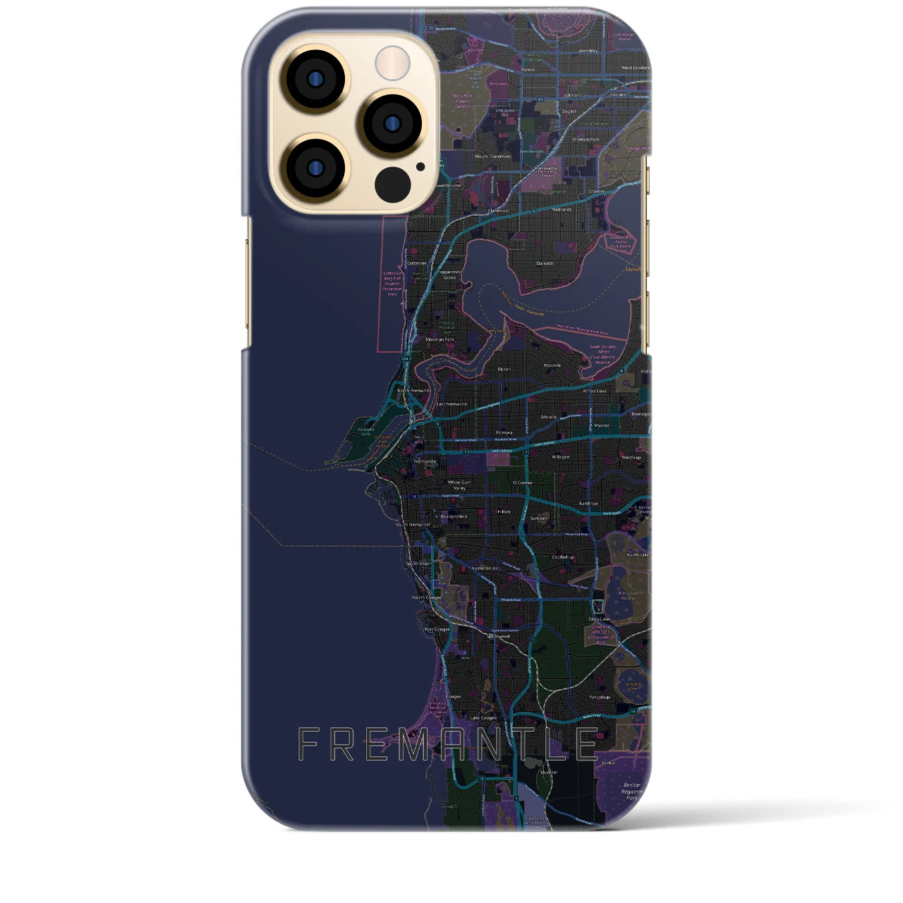 【フリーマントル】地図柄iPhoneケース（バックカバータイプ・ブラック）iPhone 12 Pro Max 用