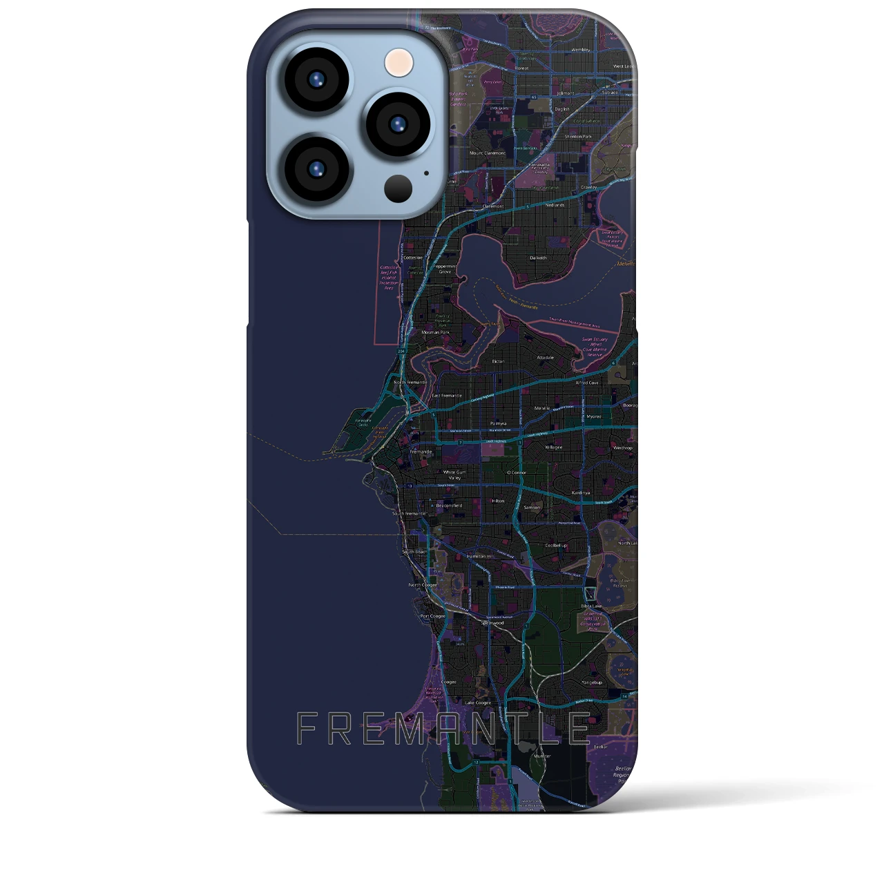 【フリーマントル】地図柄iPhoneケース（バックカバータイプ・ブラック）iPhone 13 Pro Max 用