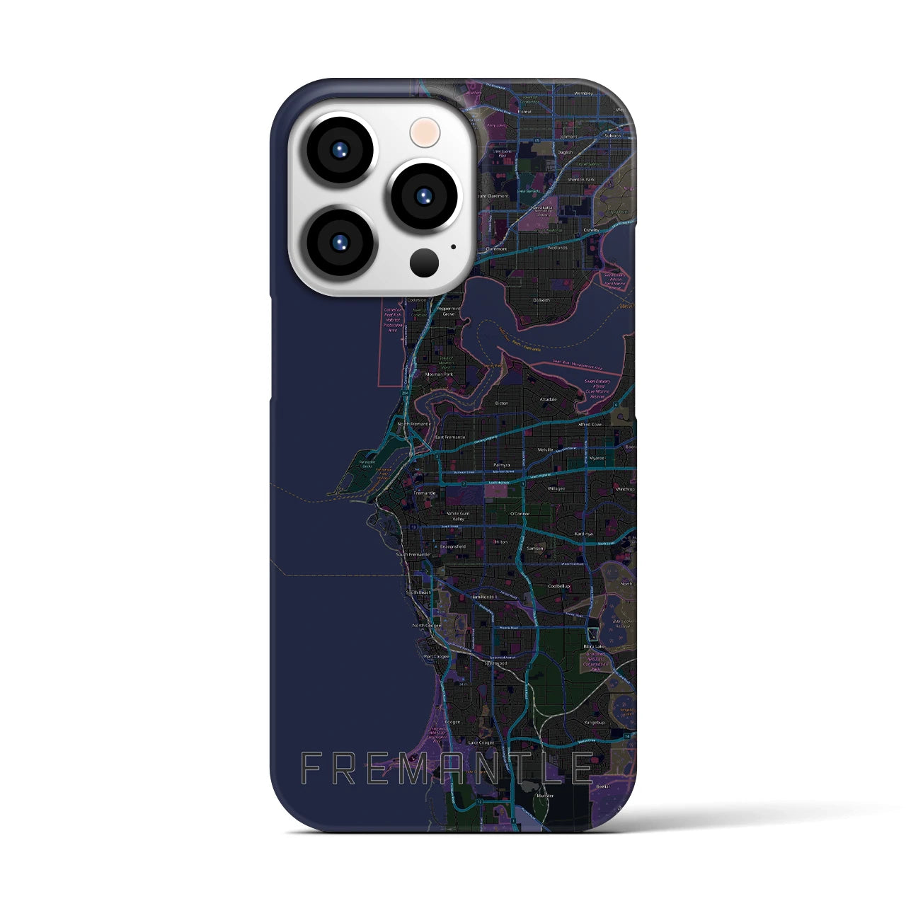 【フリーマントル】地図柄iPhoneケース（バックカバータイプ・ブラック）iPhone 13 Pro 用