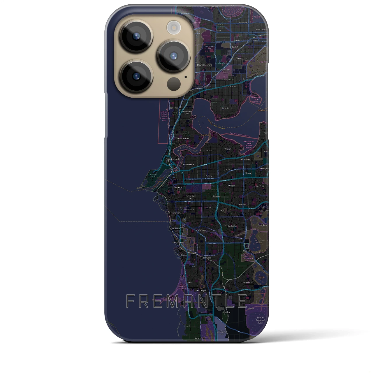 【フリーマントル】地図柄iPhoneケース（バックカバータイプ・ブラック）iPhone 14 Pro Max 用