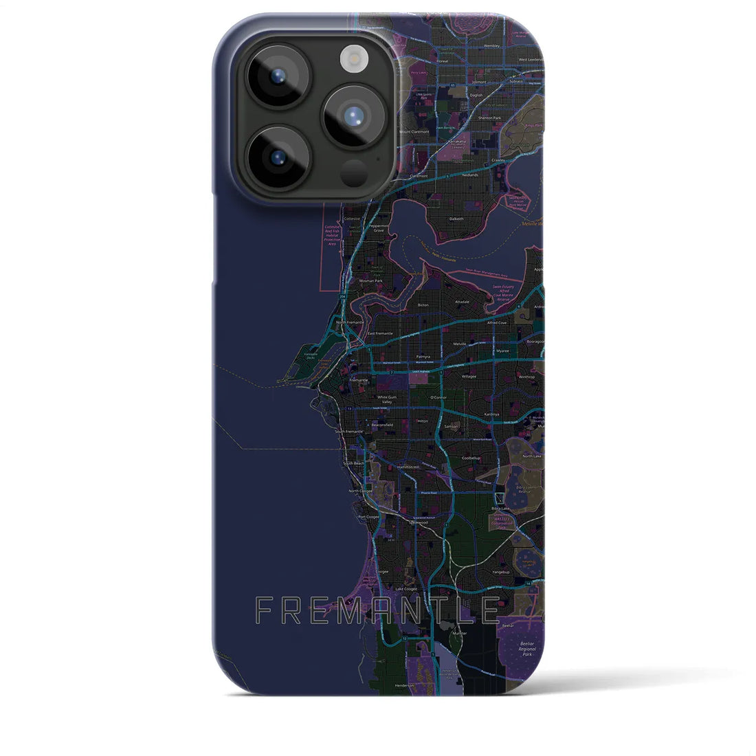 【フリーマントル】地図柄iPhoneケース（バックカバータイプ・ブラック）iPhone 15 Pro Max 用