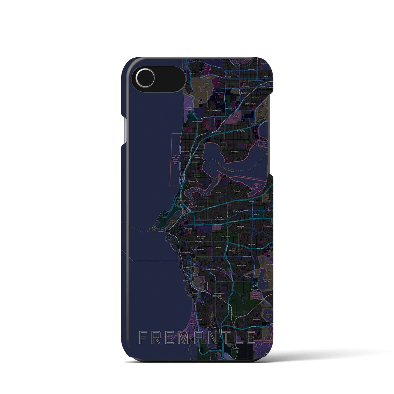 【フリーマントル】地図柄iPhoneケース（バックカバータイプ・ブラック）iPhone SE（第3 / 第2世代） / 8 / 7 / 6s / 6 用