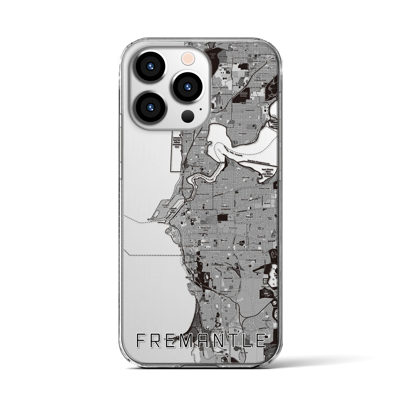 【フリーマントル】地図柄iPhoneケース（クリアタイプ・モノトーン）iPhone 13 Pro 用