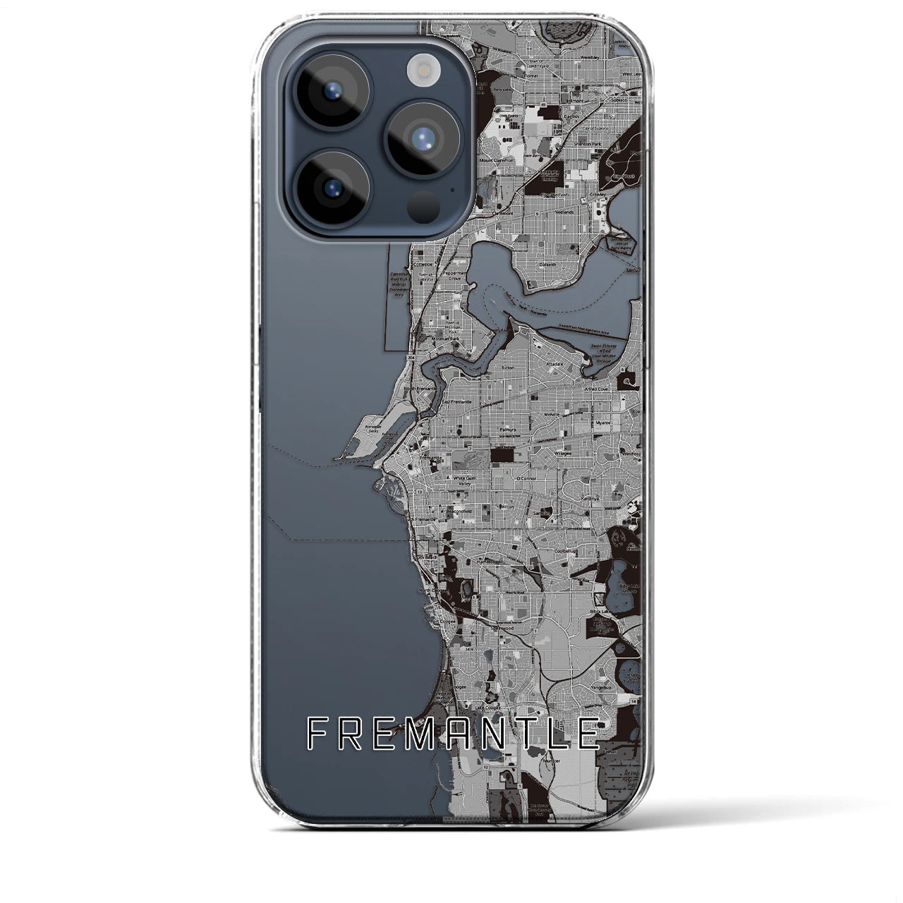 【フリーマントル】地図柄iPhoneケース（クリアタイプ・モノトーン）iPhone 15 Pro Max 用