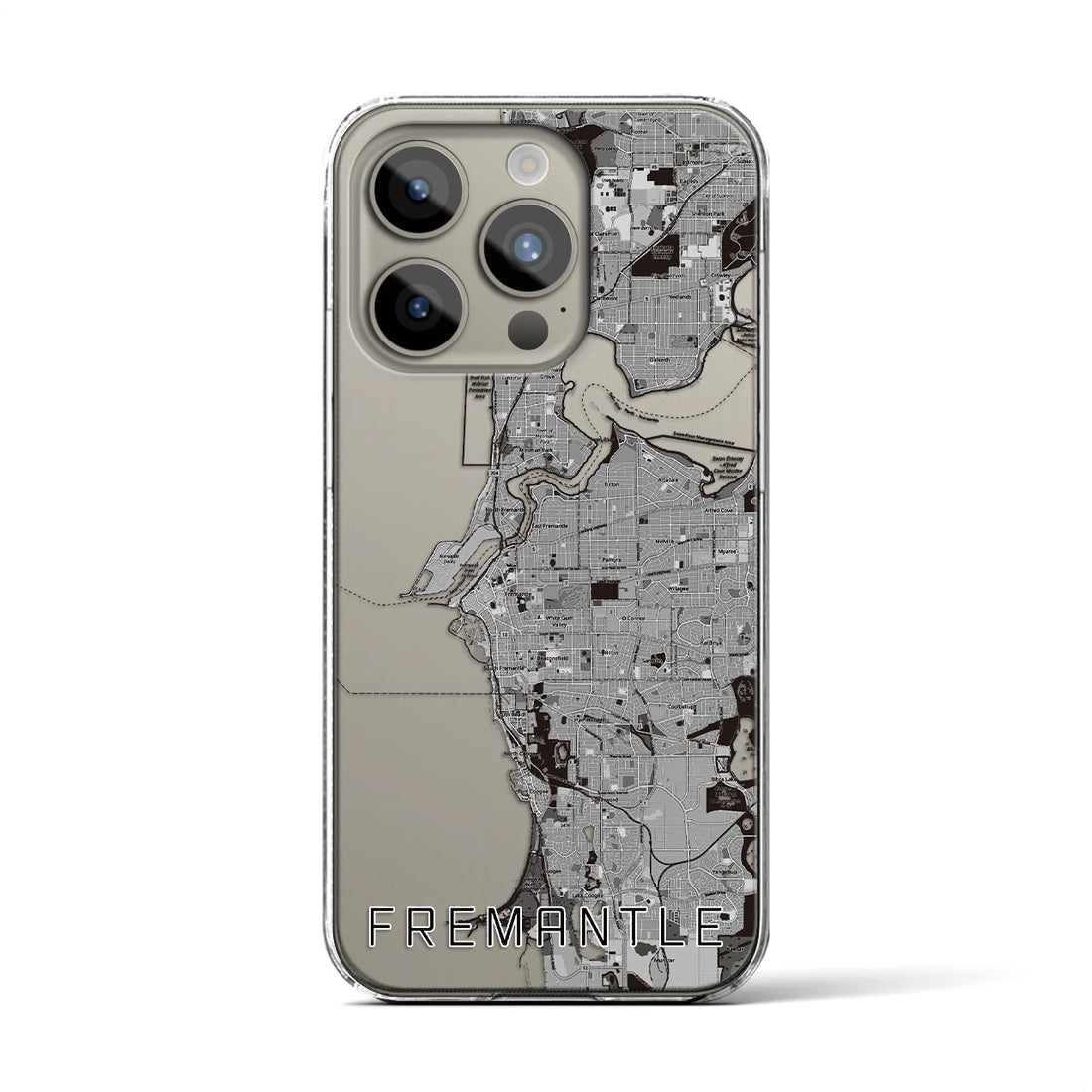 【フリーマントル】地図柄iPhoneケース（クリアタイプ・モノトーン）iPhone 15 Pro 用