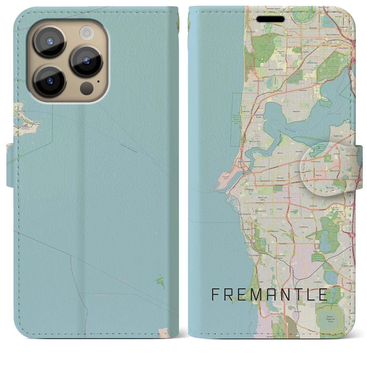 【フリーマントル】地図柄iPhoneケース（手帳両面タイプ・ナチュラル）iPhone 14 Pro Max 用