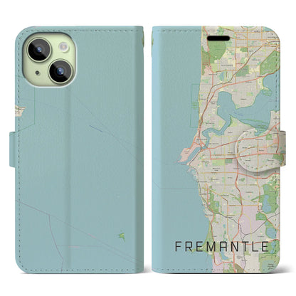 【フリーマントル（オーストラリア）】地図柄iPhoneケース（手帳タイプ）ナチュラル・iPhone 15 用