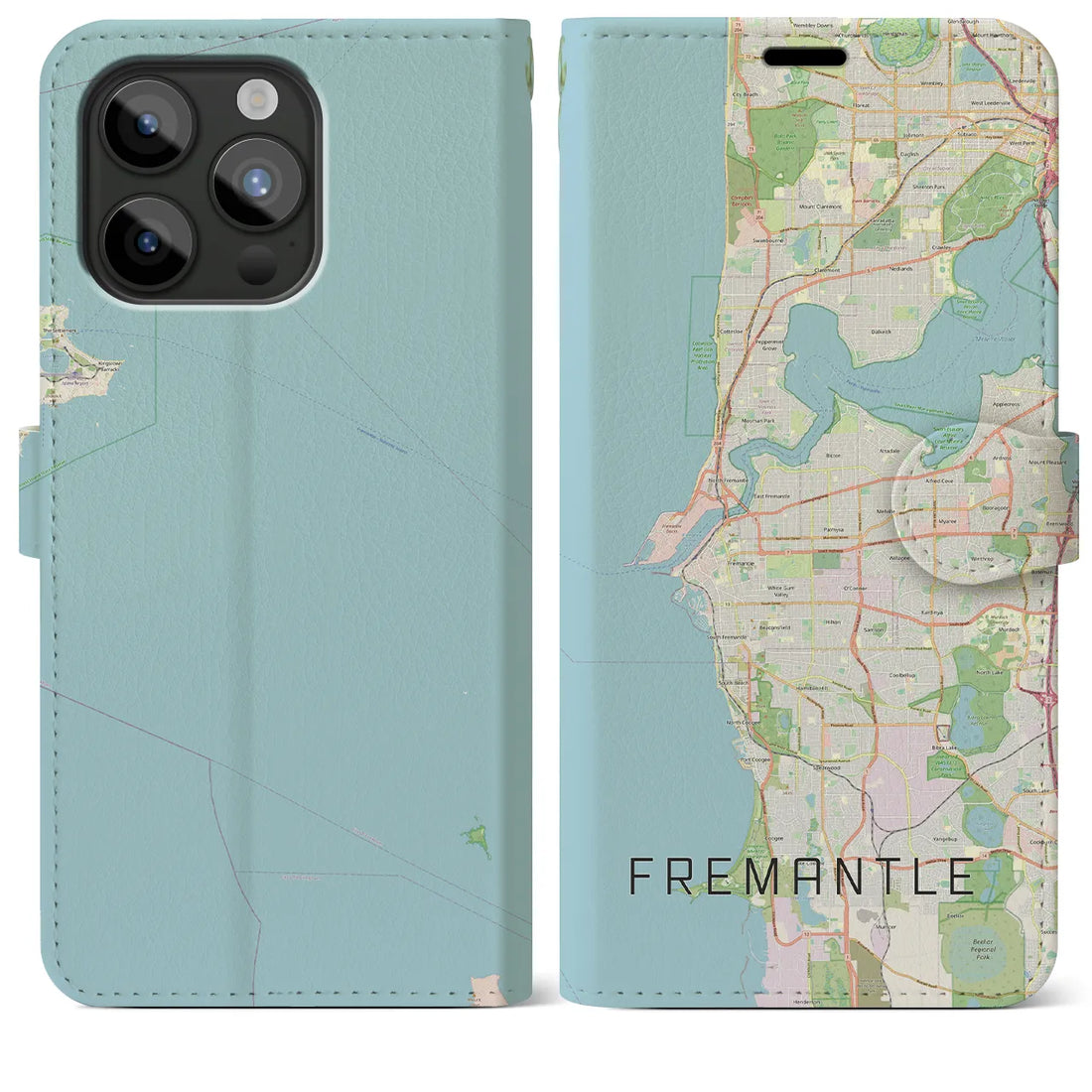 【フリーマントル】地図柄iPhoneケース（手帳両面タイプ・ナチュラル）iPhone 15 Pro Max 用