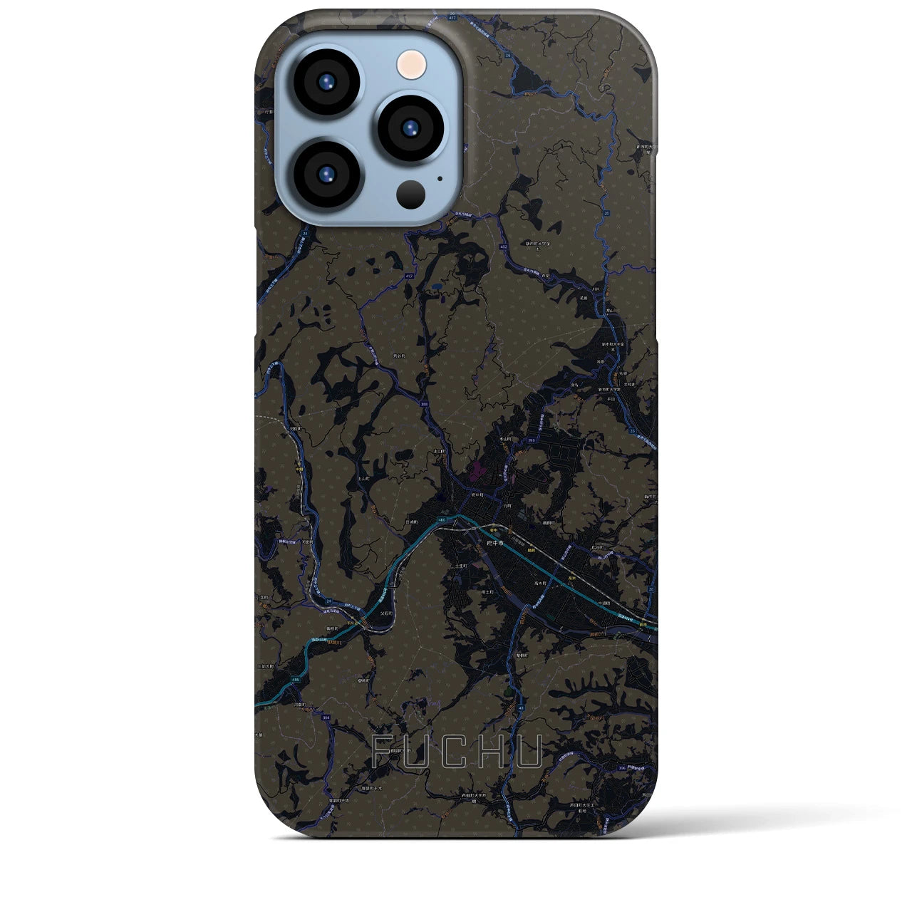 【府中（広島県）】地図柄iPhoneケース（バックカバータイプ・ブラック）iPhone 13 Pro Max 用