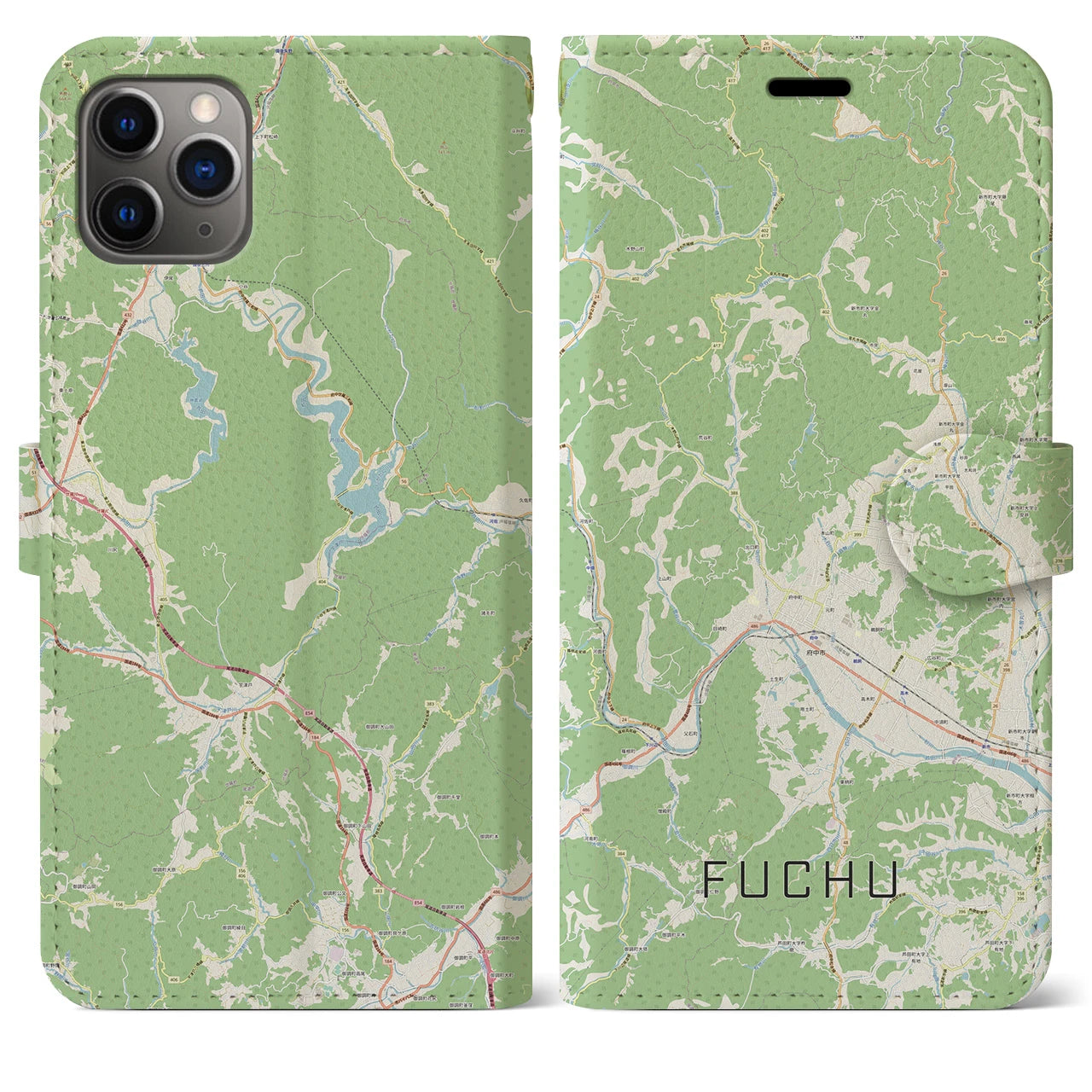 【府中（広島県）】地図柄iPhoneケース（手帳両面タイプ・ナチュラル）iPhone 11 Pro Max 用