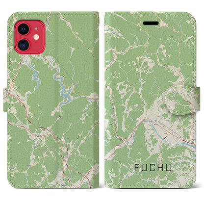 【府中（広島県）】地図柄iPhoneケース（手帳タイプ）ナチュラル・iPhone 11 用