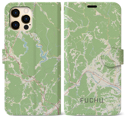 【府中（広島県）】地図柄iPhoneケース（手帳タイプ）ナチュラル・iPhone 12 Pro Max 用