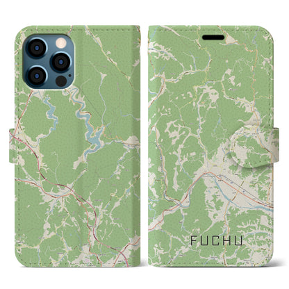 【府中（広島県）】地図柄iPhoneケース（手帳タイプ）ナチュラル・iPhone 12 / 12 Pro 用