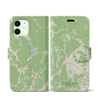【府中（広島県）】地図柄iPhoneケース（手帳タイプ）ナチュラル・iPhone 12 mini 用