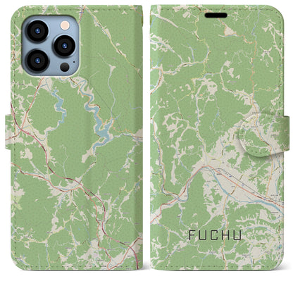 【府中（広島県）】地図柄iPhoneケース（手帳タイプ）ナチュラル・iPhone 13 Pro Max 用