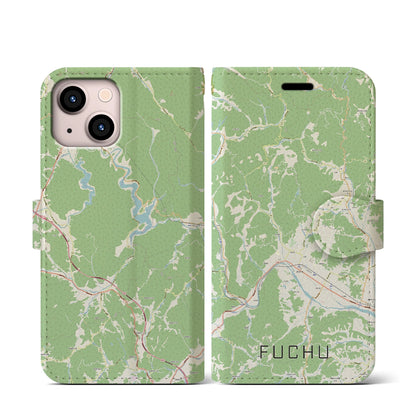 【府中（広島県）】地図柄iPhoneケース（手帳タイプ）ナチュラル・iPhone 13 mini 用