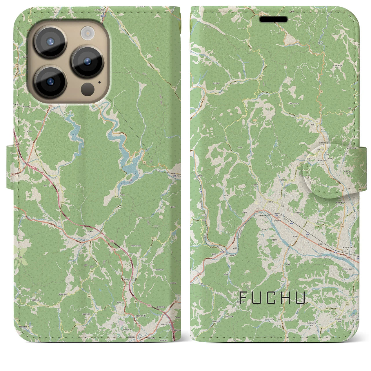 【府中（広島県）】地図柄iPhoneケース（手帳両面タイプ・ナチュラル）iPhone 14 Pro Max 用