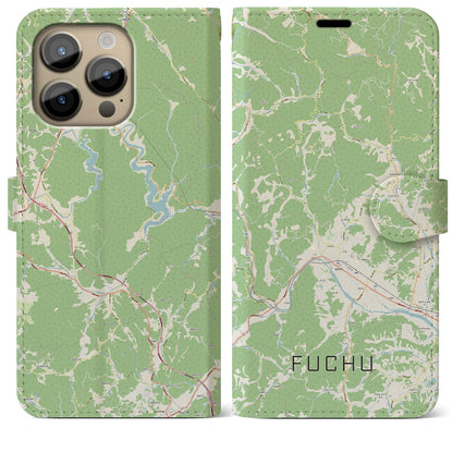 【府中（広島県）】地図柄iPhoneケース（手帳タイプ）ナチュラル・iPhone 14 Pro Max 用