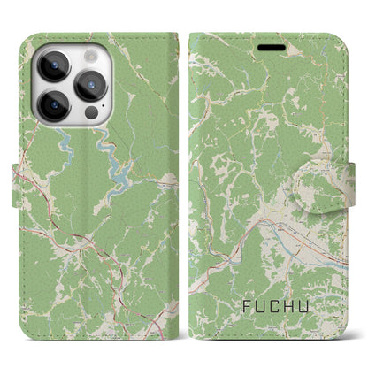 【府中（広島県）】地図柄iPhoneケース（手帳タイプ）ナチュラル・iPhone 14 Pro 用