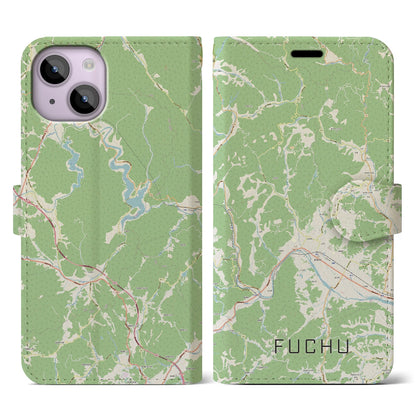 【府中（広島県）】地図柄iPhoneケース（手帳タイプ）ナチュラル・iPhone 14 用