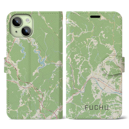 【府中（広島県）】地図柄iPhoneケース（手帳タイプ）ナチュラル・iPhone 15 用