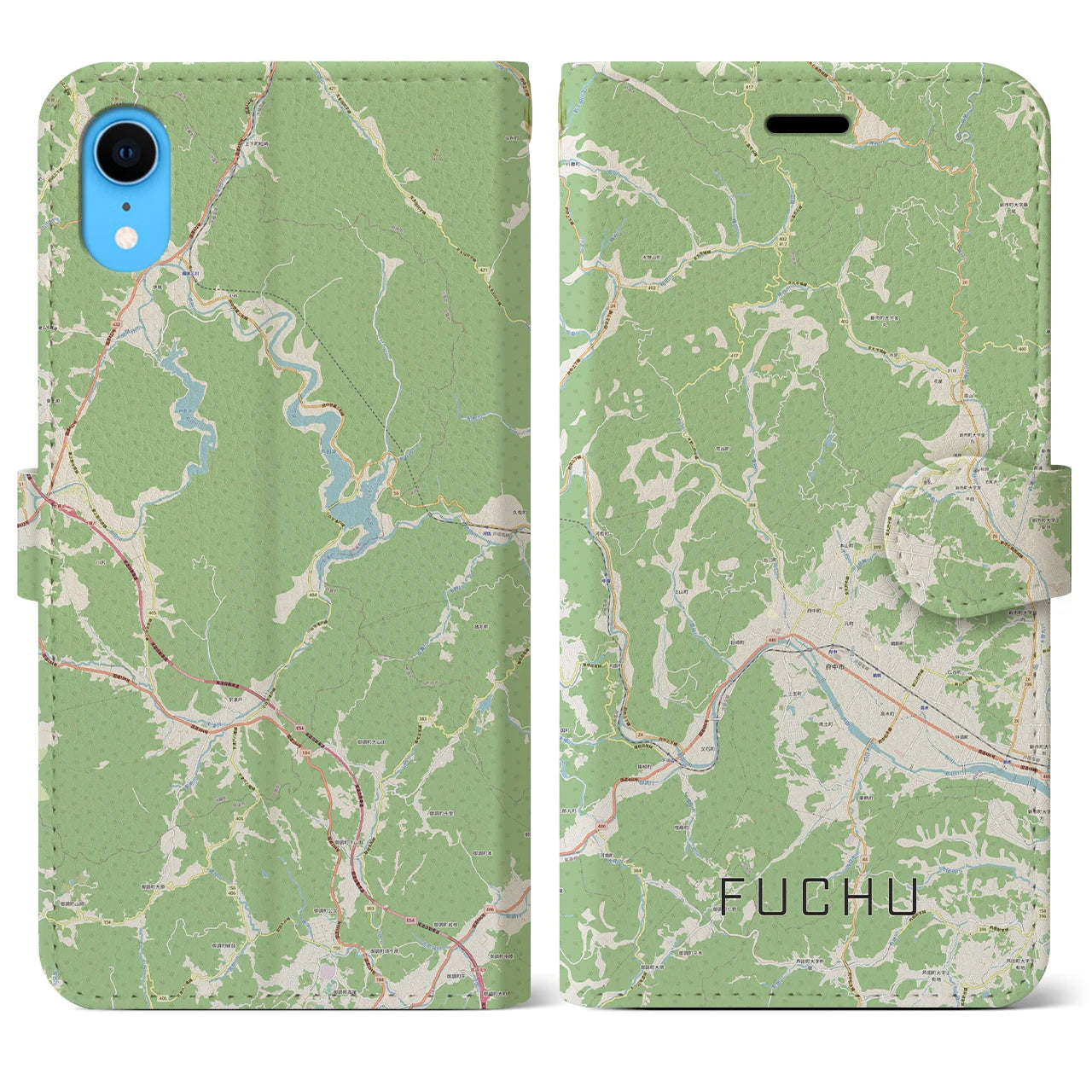 【府中（広島県）】地図柄iPhoneケース（手帳両面タイプ・ナチュラル）iPhone XR 用