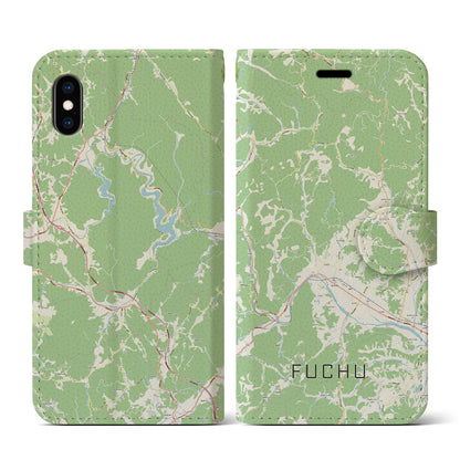 【府中（広島県）】地図柄iPhoneケース（手帳タイプ）ナチュラル・iPhone XS / X 用