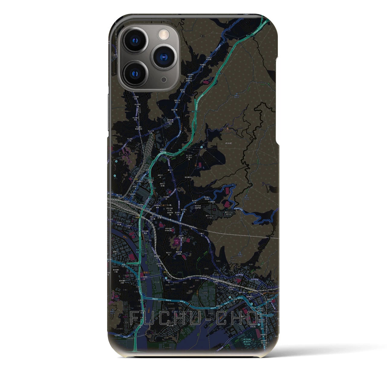 【府中町】地図柄iPhoneケース（バックカバータイプ・ブラック）iPhone 11 Pro Max 用