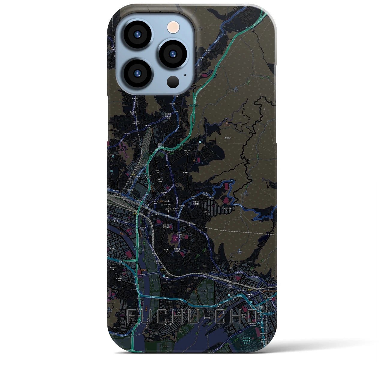 【府中町】地図柄iPhoneケース（バックカバータイプ・ブラック）iPhone 13 Pro Max 用