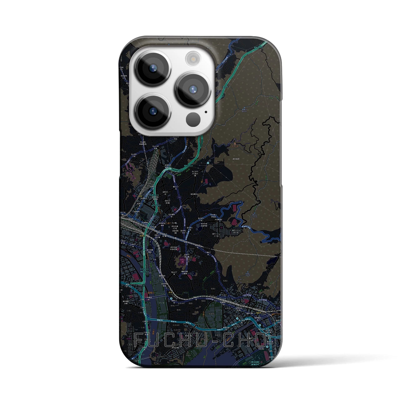 【府中町】地図柄iPhoneケース（バックカバータイプ・ブラック）iPhone 14 Pro 用