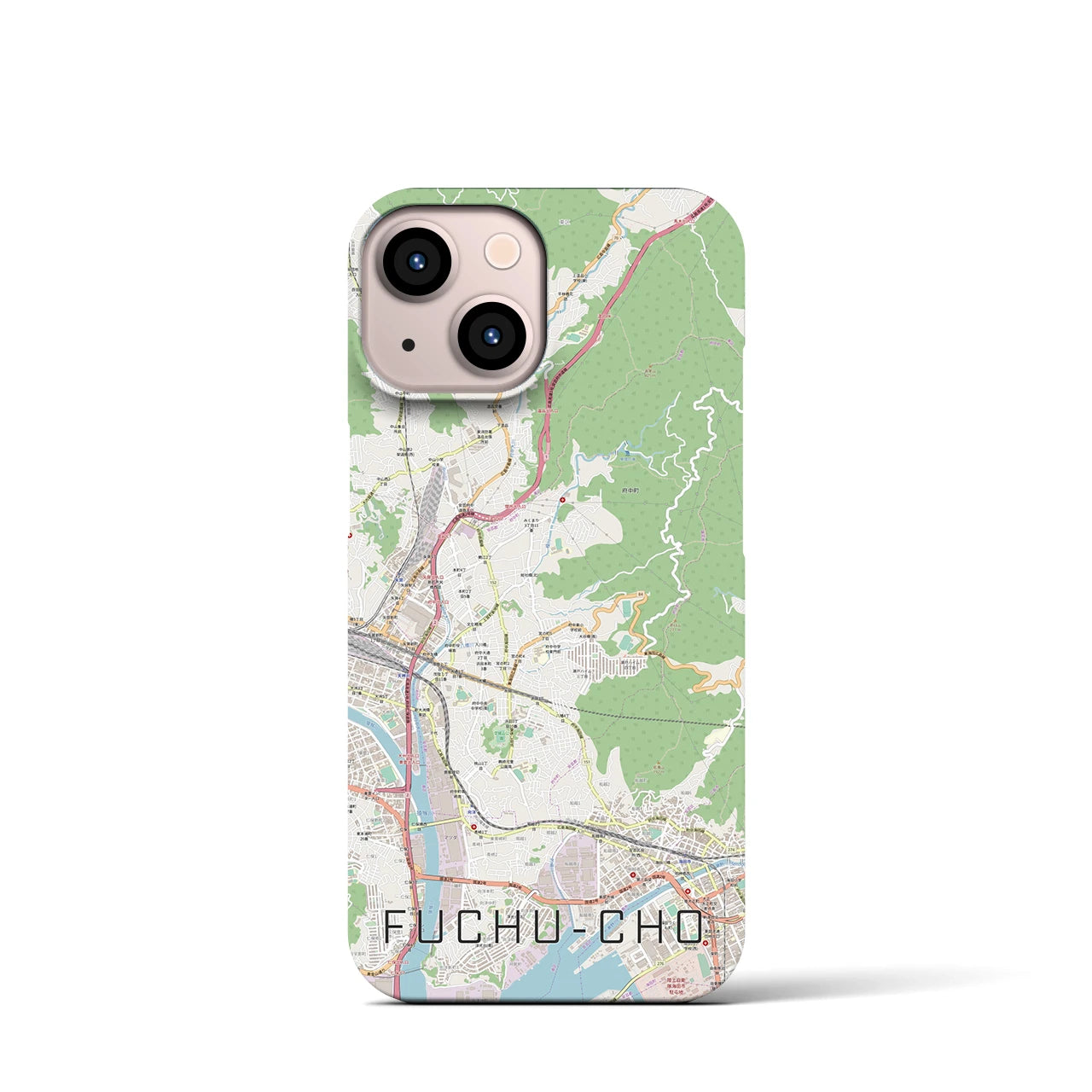 【府中町】地図柄iPhoneケース（バックカバータイプ・ナチュラル）iPhone 13 mini 用
