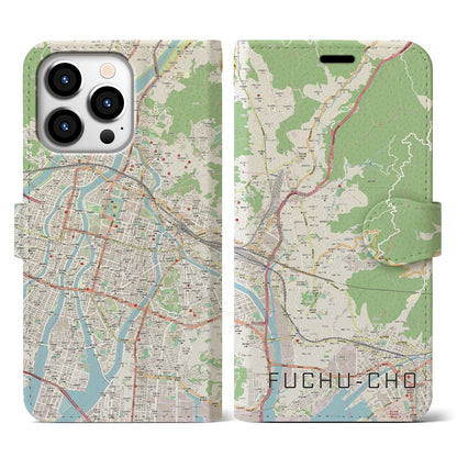 【府中町（広島県）】地図柄iPhoneケース（手帳タイプ）ナチュラル・iPhone 13 Pro 用