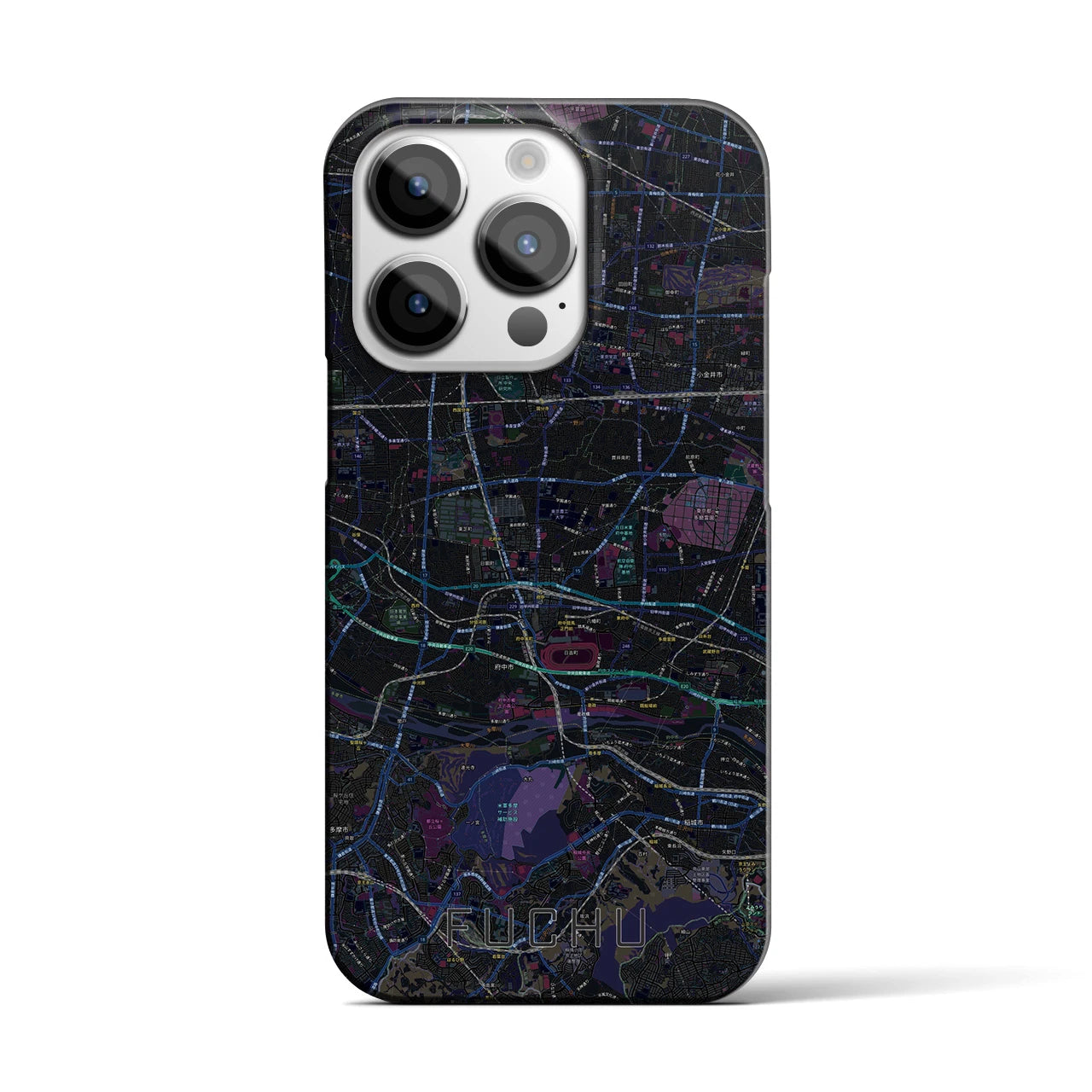 【府中2】地図柄iPhoneケース（バックカバータイプ・ブラック）iPhone 14 Pro 用