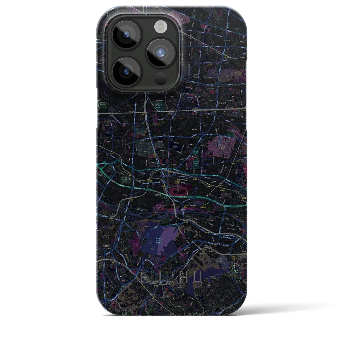 【府中2】地図柄iPhoneケース（バックカバータイプ・ブラック）iPhone 15 Pro Max 用