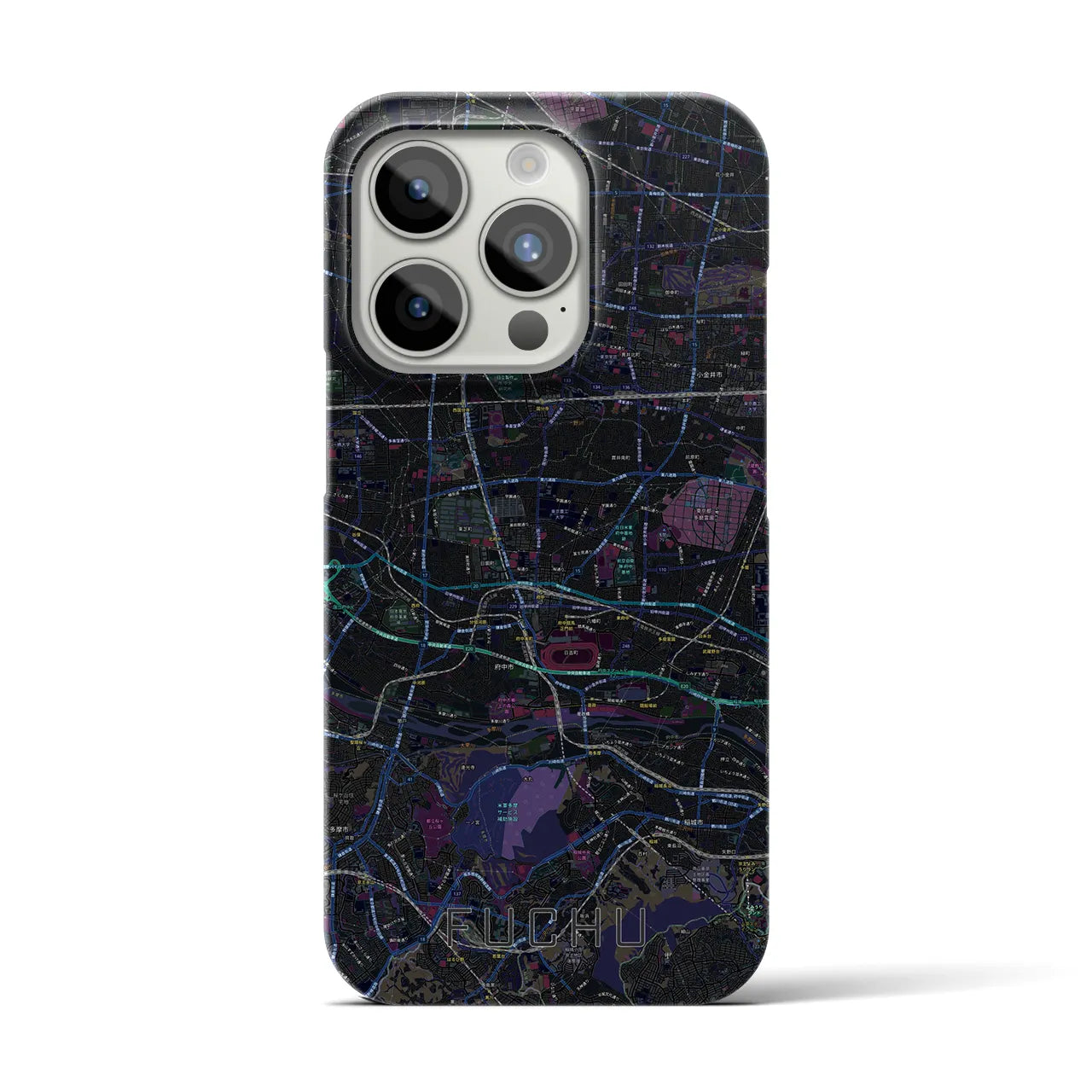 【府中2】地図柄iPhoneケース（バックカバータイプ・ブラック）iPhone 15 Pro 用