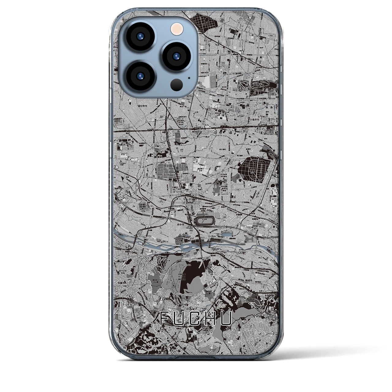 【府中2】地図柄iPhoneケース（クリアタイプ・モノトーン）iPhone 13 Pro Max 用