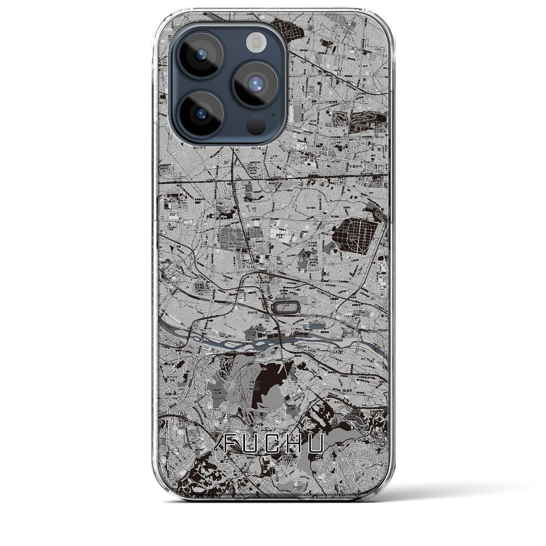 【府中2】地図柄iPhoneケース（クリアタイプ・モノトーン）iPhone 15 Pro Max 用