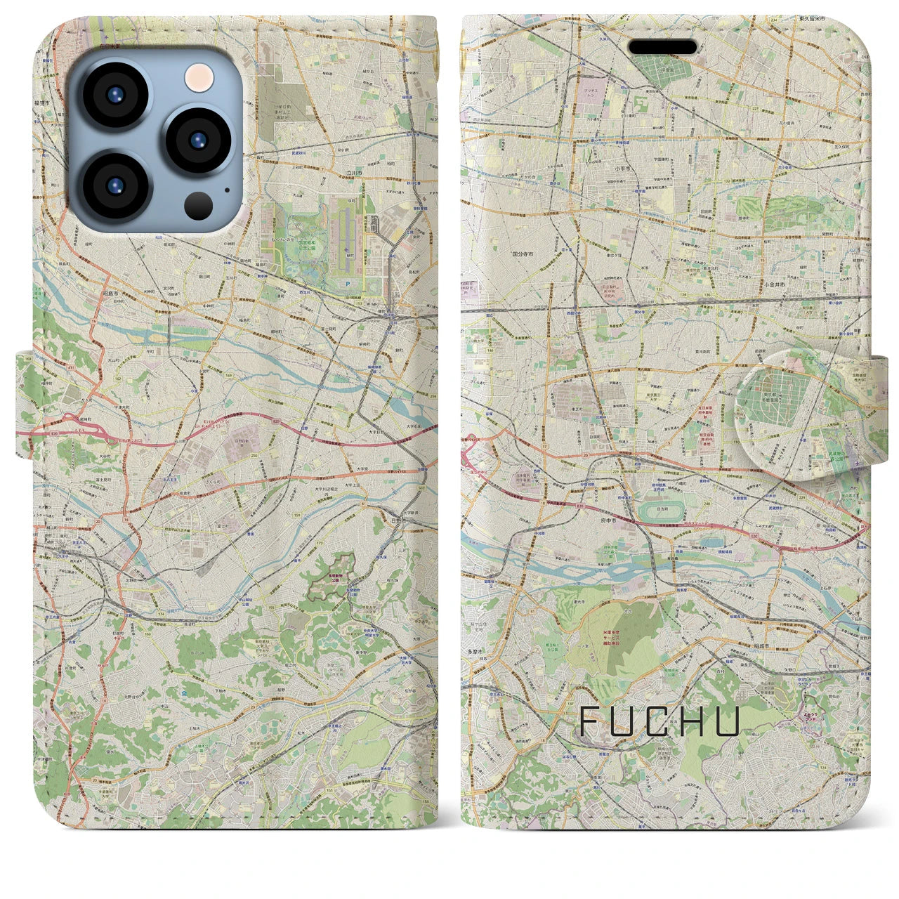 【府中2】地図柄iPhoneケース（手帳両面タイプ・ナチュラル）iPhone 13 Pro Max 用